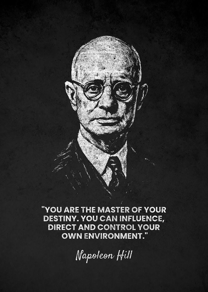 Napoleon Hill Portrait with Destiny Quote