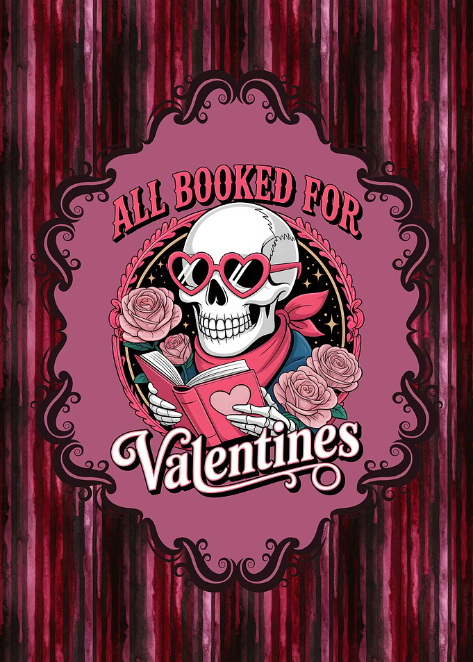All Booked for Valentines Skull