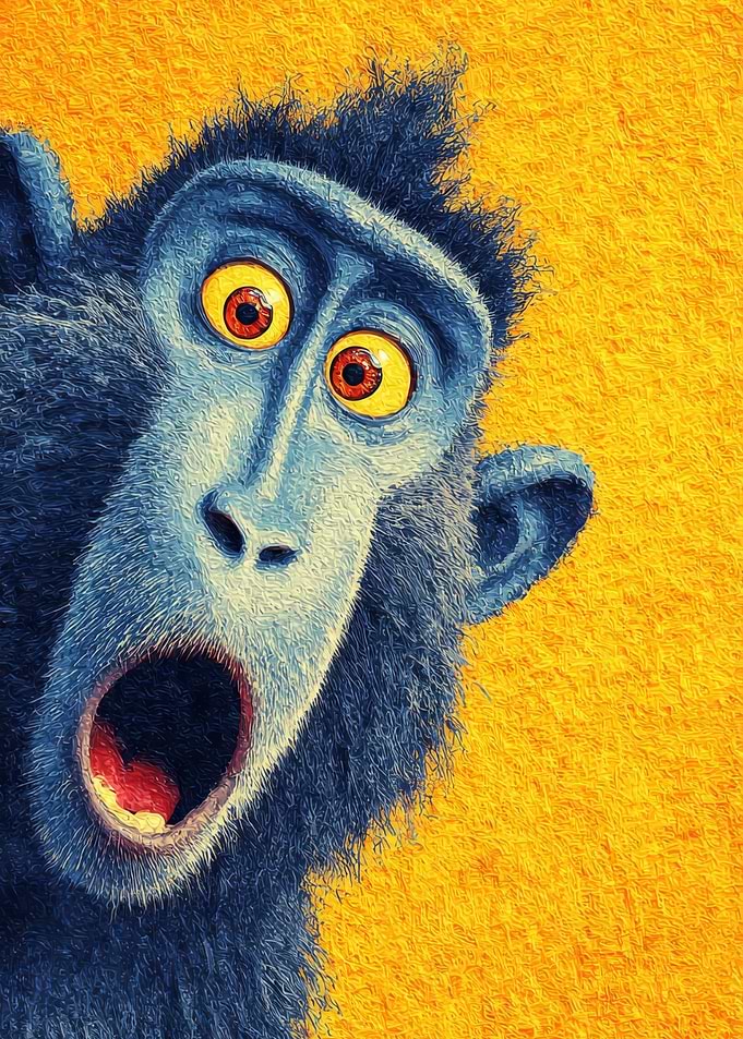 Surprised Blue Monkey with Open Mouth