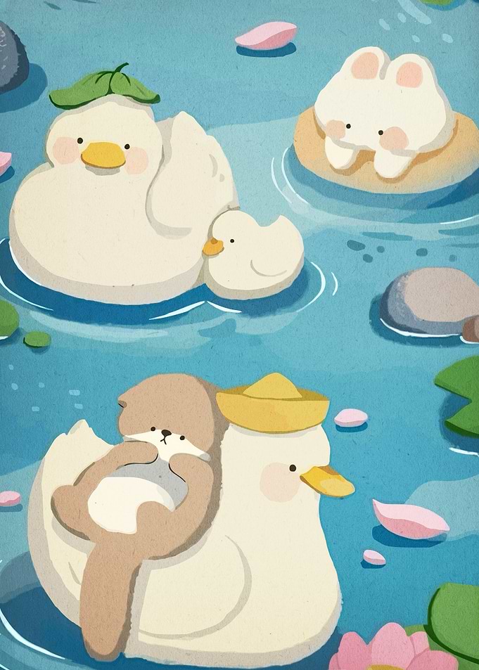 Cute Animals Floating on Water