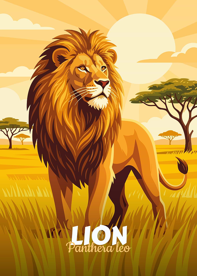 Lion in Savannah Digital Art