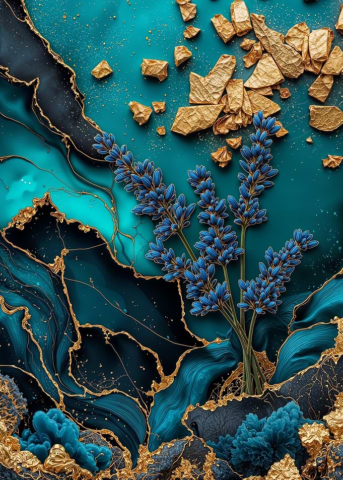 Teal Gold Lavender Flower