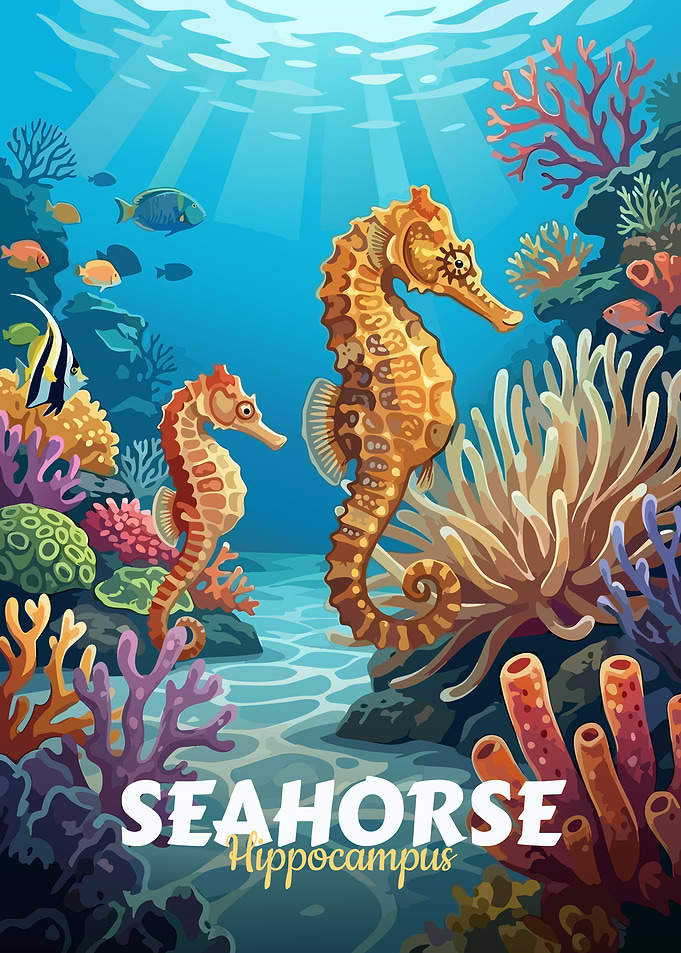 Seahorse underwater scene illustration