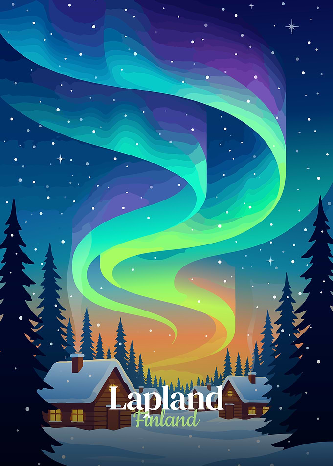 Lapland Finland Aurora Borealis Winter Scene