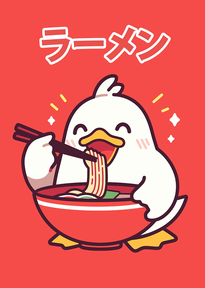 Cute Duck Eating Ramen Illustration
