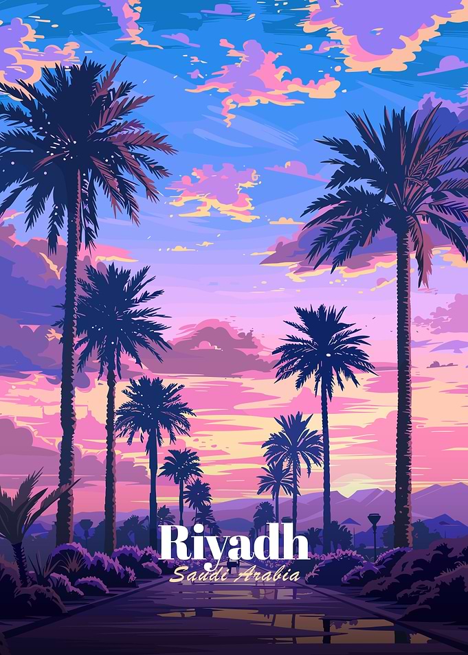 Riyadh, Saudi Arabia Palm Trees Sunset