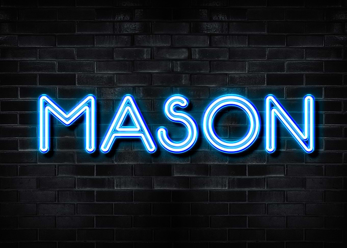 Mason Neon Sign on Brick Wall