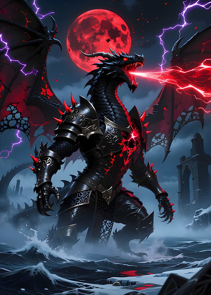 Armored Dragon with Red Moon