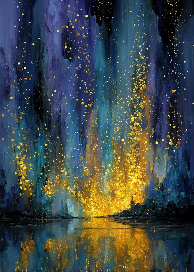 Abstract Waterfall of Gold and Blue