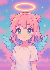 Anime Angel Girl with Halo and Wings