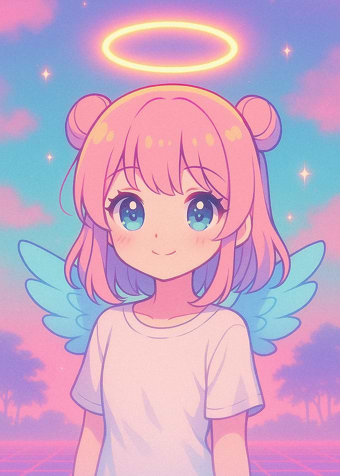 Anime Angel Girl with Halo and Wings
