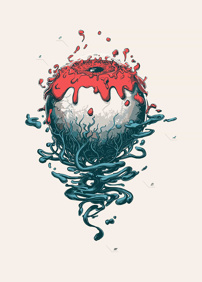Pixelated Eye with Red Liquid