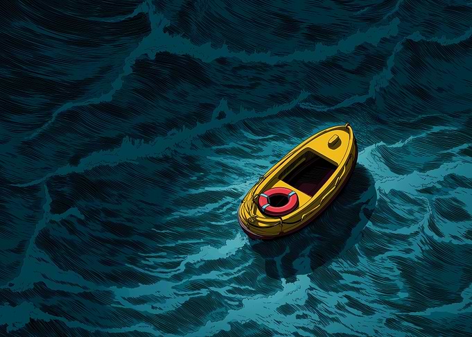 Yellow Boat on Dark Blue Sea