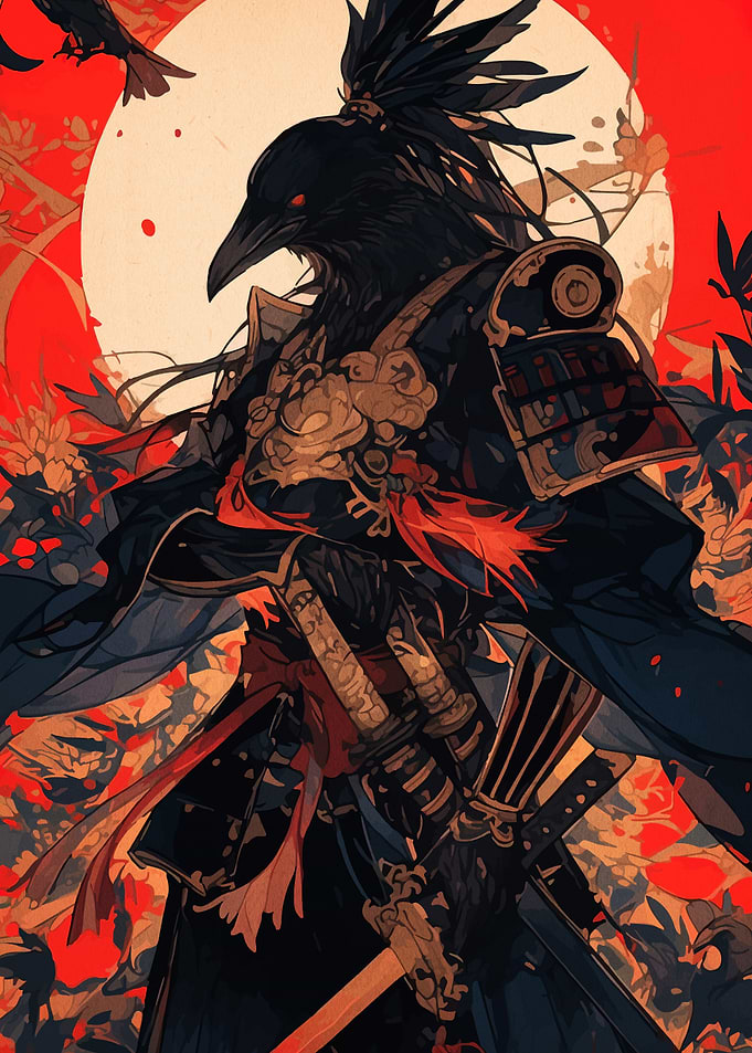 Raven Samurai Warrior Illustration