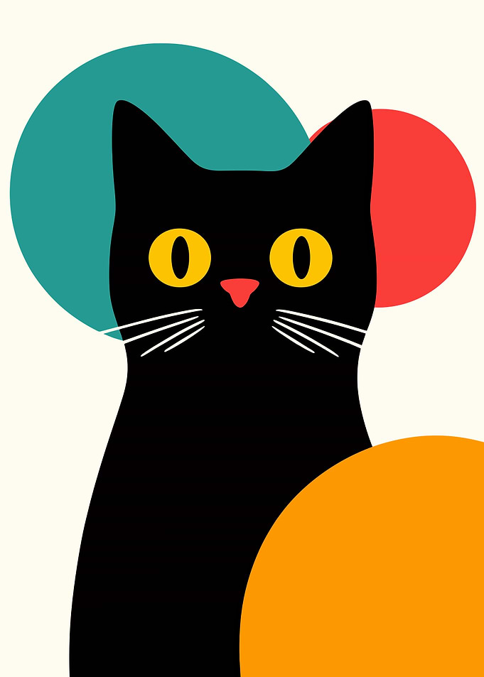 Abstract Black Cat with Colorful Circles
