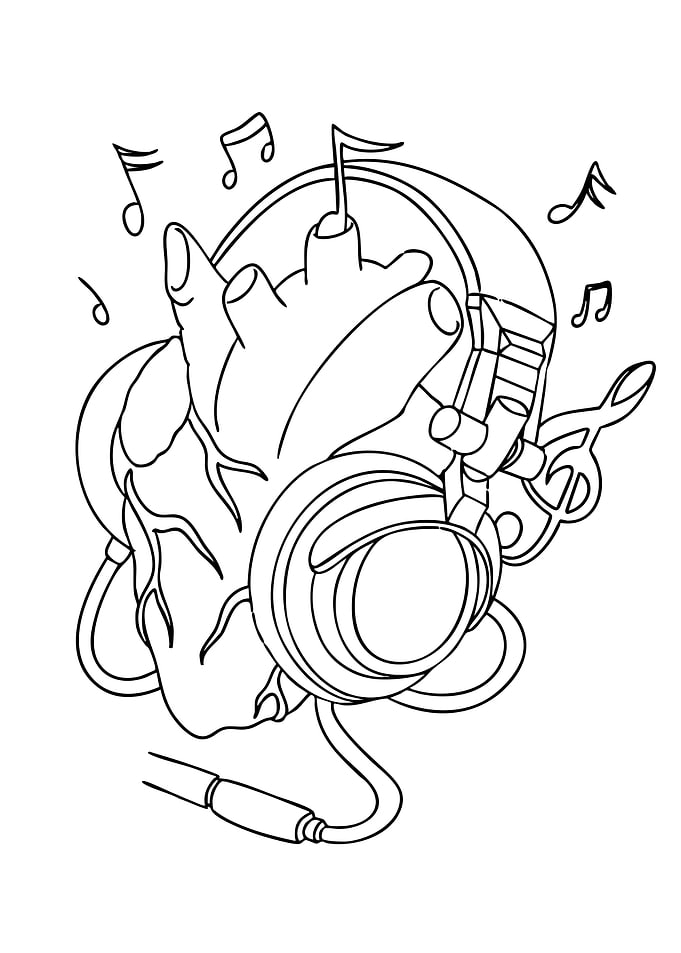 Heart with Headphones Line Art