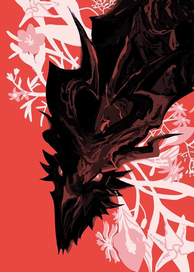Dragon Monster Floral Accents
