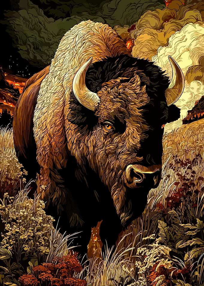 Bison in a Field