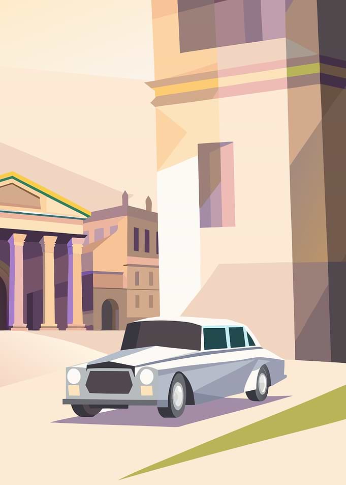 Classic Car in European Cityscape
