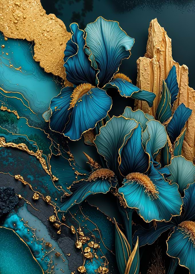 Teal Gold Regal Irises