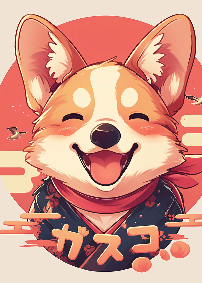 Happy Corgi in Kimono