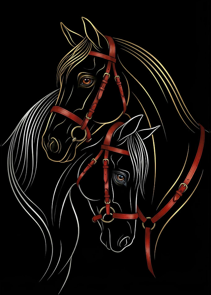 Two Horses with Red Bridles