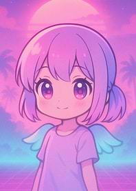 Chibi Angel in Synthwave Sunset