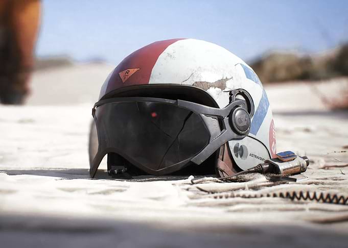 Astronaut Helmet on Sandy Surface