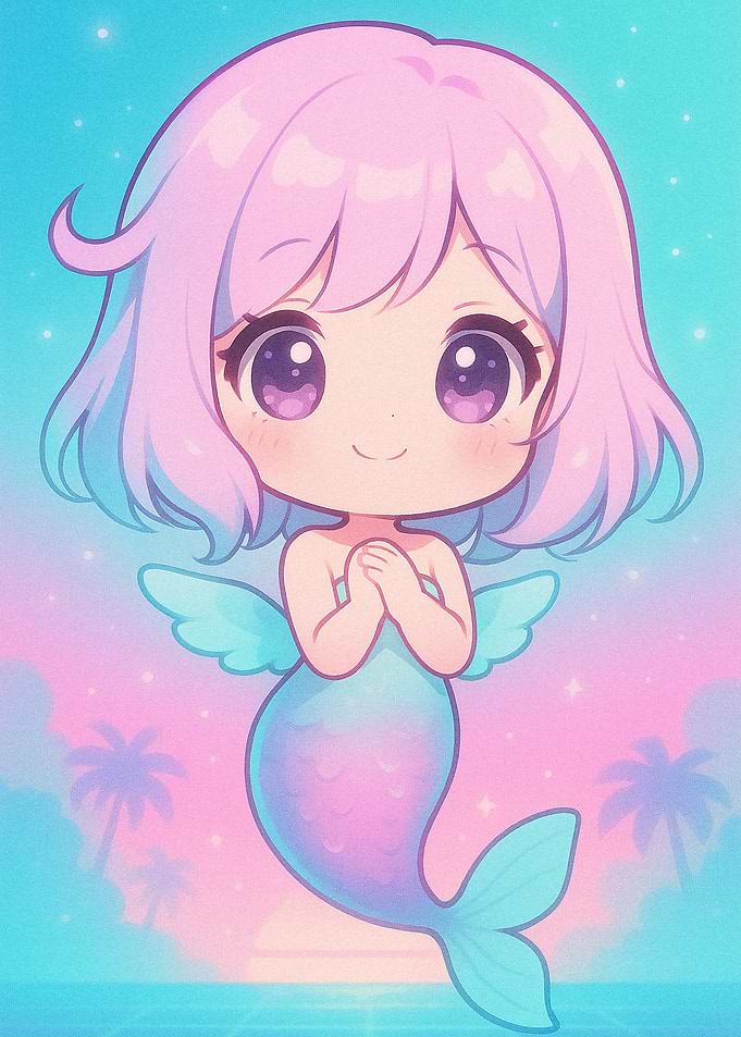 Cute Chibi Mermaid with Pastel Colors