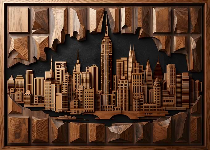 Wooden New York City Skyline Art