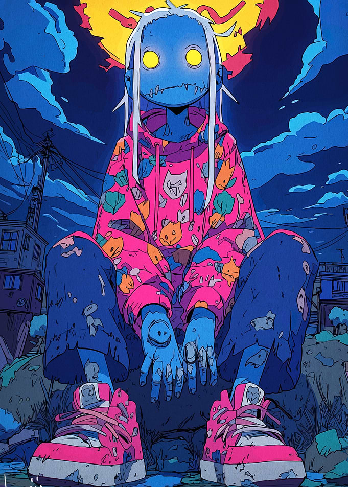 Blue Character with Pink Hoodie