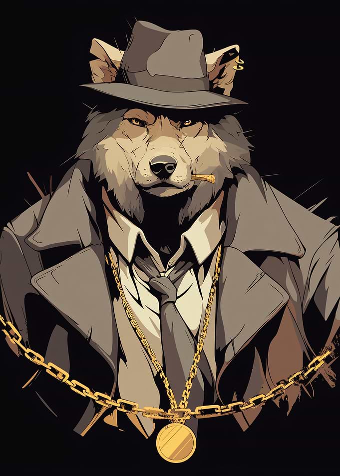 Gangster Wolf with Hat and Chain