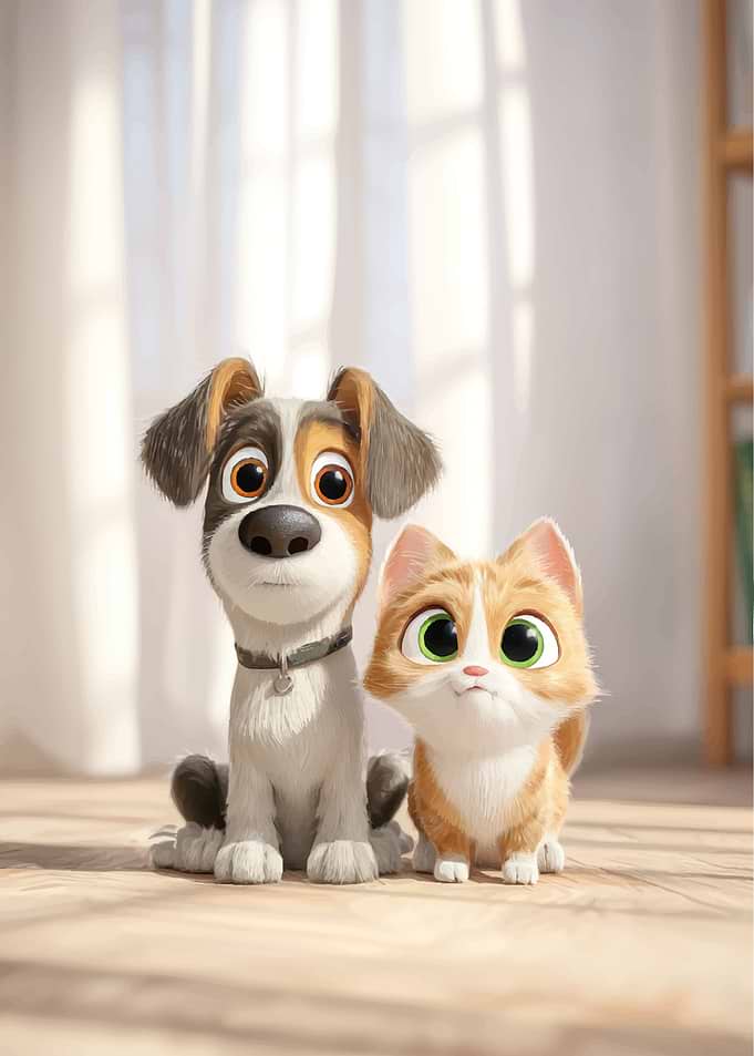 Cartoon Dog and Cat Portrait