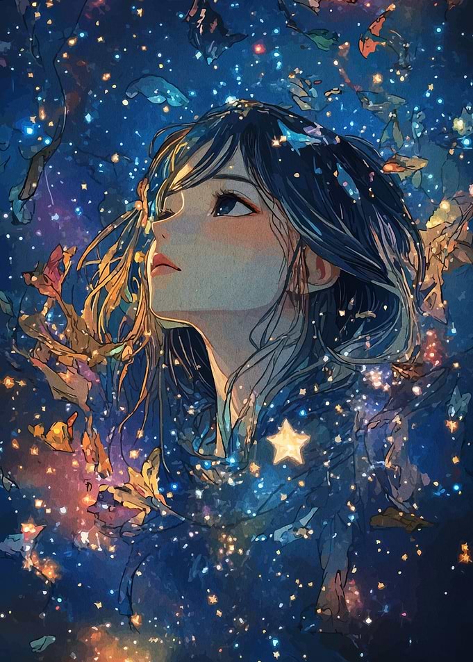 Anime Girl Gazing at the Stars