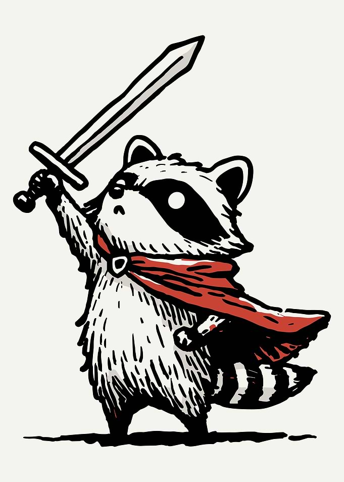 Raccoon Warrior with Sword and Cape