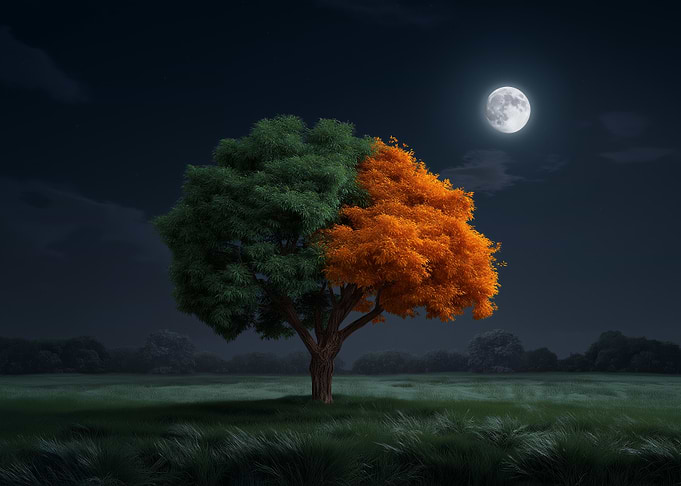 Bicolor Tree Under Moonlight
