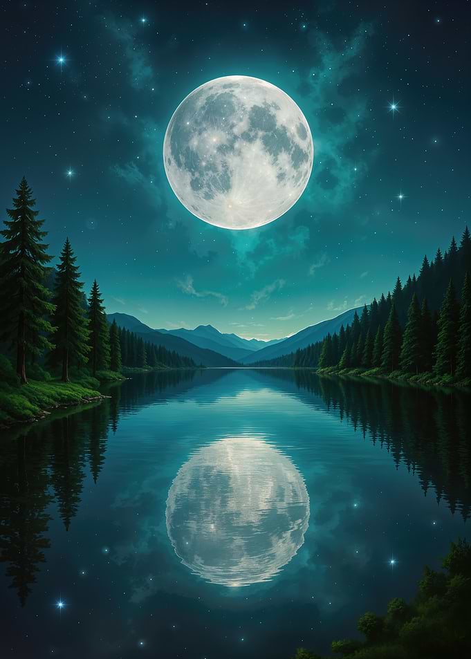 Moonlit Lake Reflection