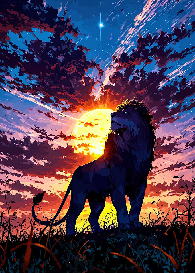 Lion Silhouette Against Sunset Sky