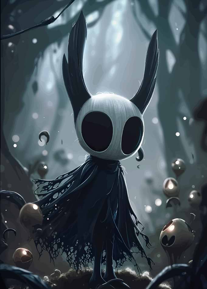 Hollow Knight in a dark forest