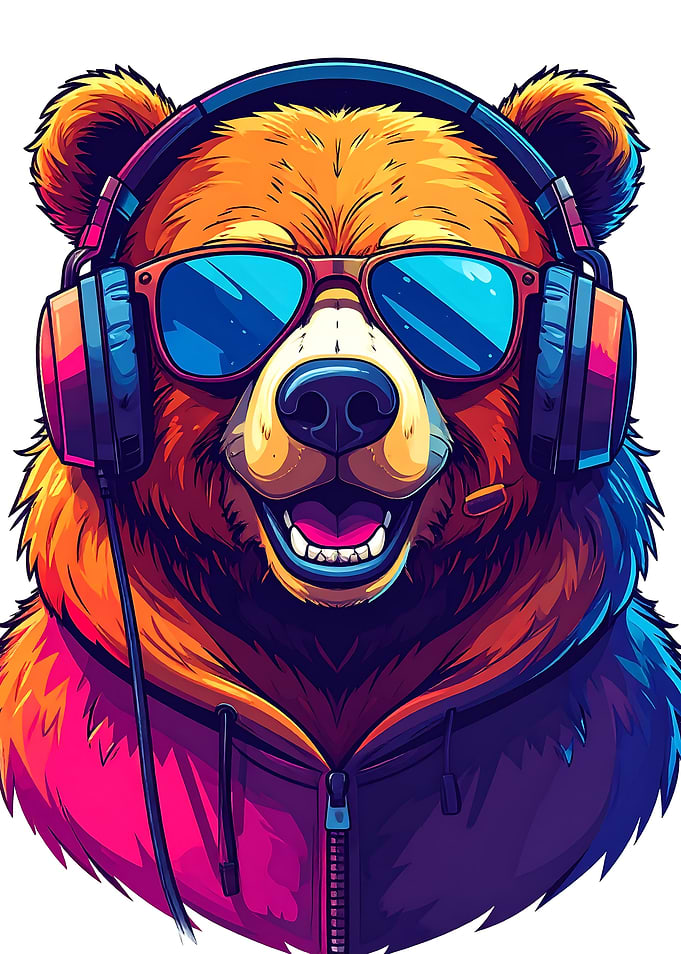 Cool Bear with Headphones and Sunglasses