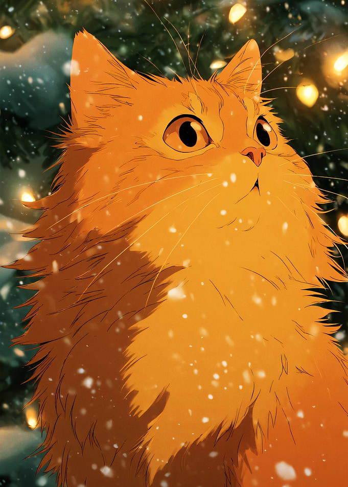 Orange Cat in Winter Scene