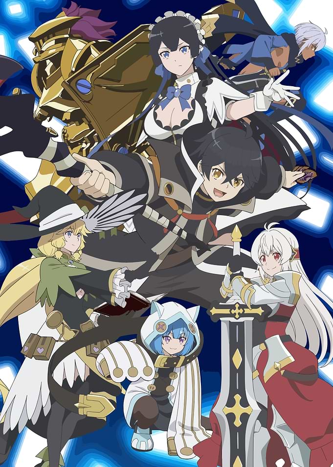 Anime characters group shot on blue