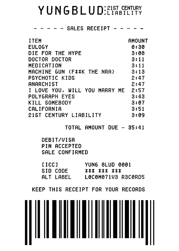 Yungblud 21st Century Liability Receipt