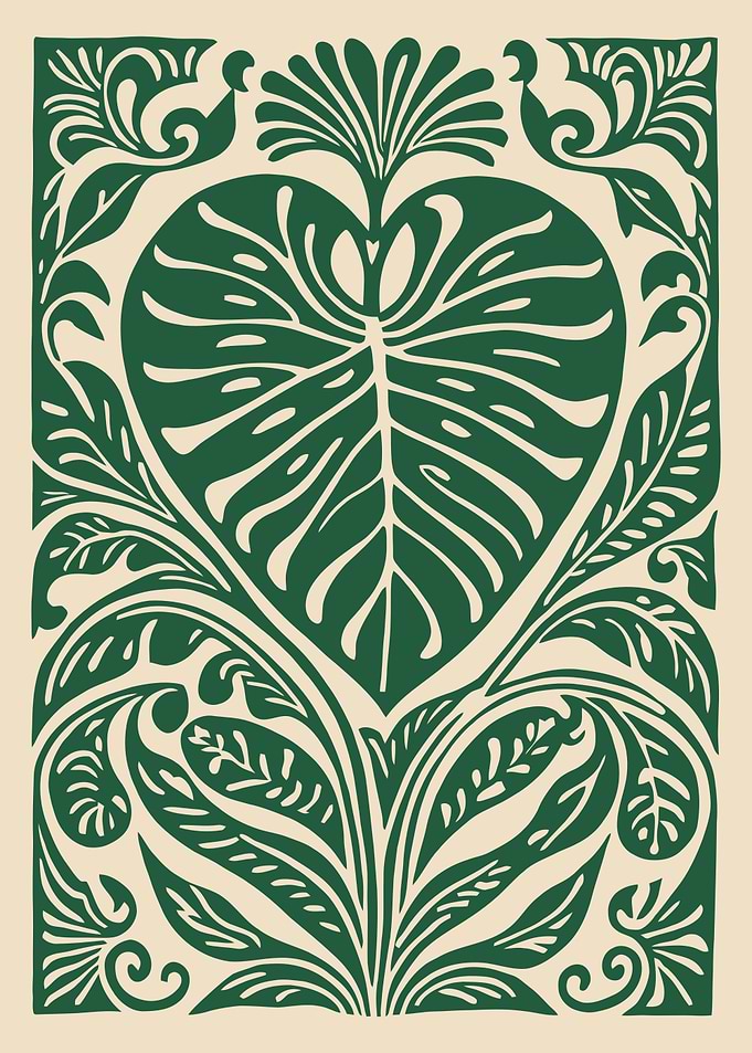 Monstera Leaf Art Nouveau Illustration
