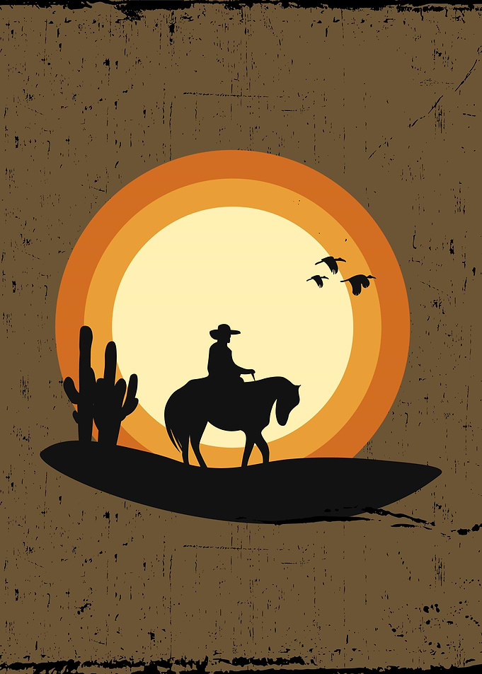 Cowboy Silhouette Desert Sunset
