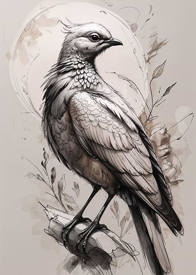 Elegant Bird Illustration with Floral Accents