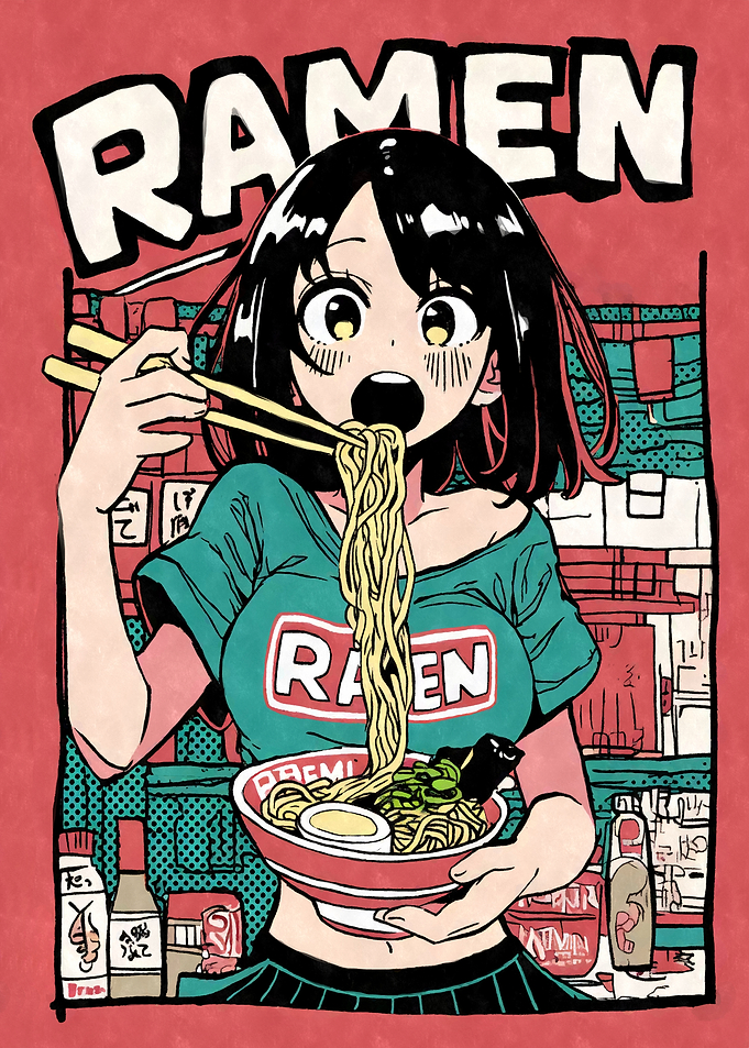 Anime Girl Eating Ramen Illustration