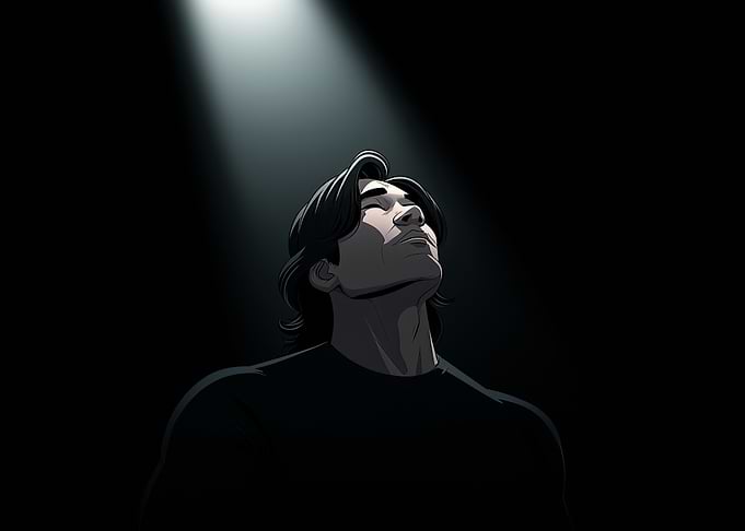 Man Looking Up in Spotlight