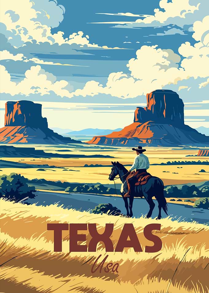 Texas USA Cowboy Landscape Illustration