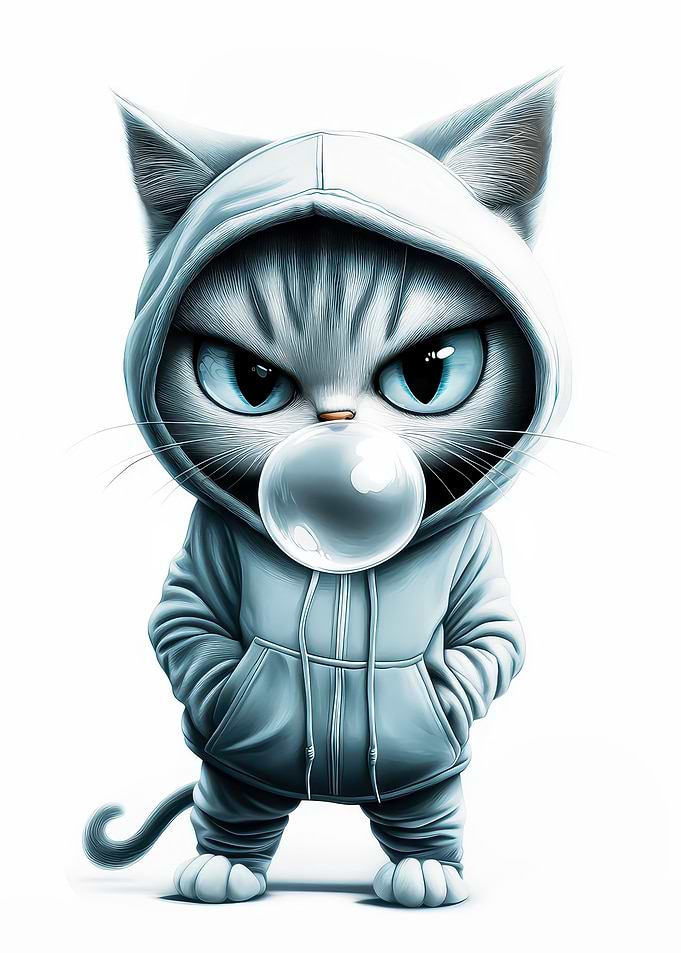 Hooded Cat with Bubble Gum